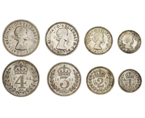 Elizabeth II (1952-    ), Sterling issues, Maundy set, 1955 (ESC 4564; S 4131) [4]. Threepence bright on obverse, otherwise a