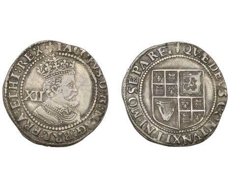 James I (1603-1625), Third coinage, Shilling, mm. lis, sixth bust, 5.97g/8h (N 2124; S 2668). Light scratch in obverse field,