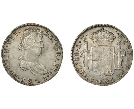 Mexico, Ferdinand VII, 8 Réales, 1821az (a over r), Zacatecas (CCT 593; Cayón 16057 var.; KM. 111.5). Minor weakness in centr