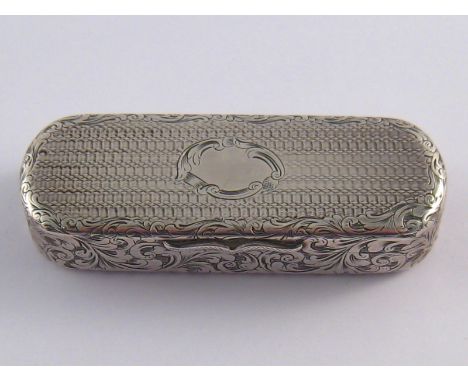 A Georgian silver snuff box, the lid and base engine turned with vacant cartouche, the sides engraved with scrolling, Edward 