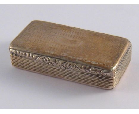 A William IV silver snuff box with ribbed sides, engine turned lid and base and applied cast thumbpiece by Edward Smith, Birm