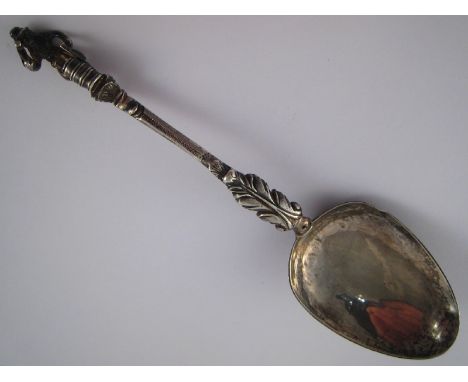 An 18th century Dutch spoon, the finial a cooper finishing a barrel. I K for Jan Koningh , Enkhuizen, 1763. Length 18cm. wt. 