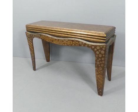 A late 20th century designer organic console table with abstract textured surfaces and marbled top. 123x80x39cm. 