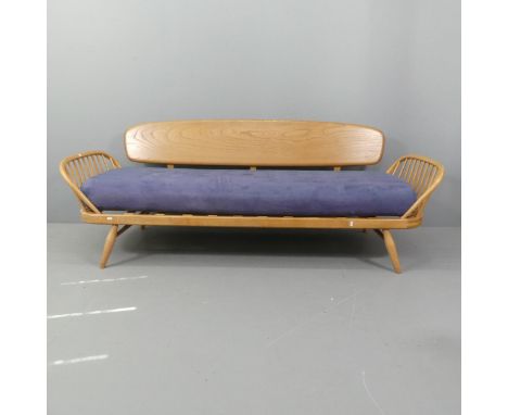 ERCOL - A mid-century model 355 Studio Couch / Day Bed. Overall 208x77x80cm, seat 156x44x65cmGood overall condition. Some wat