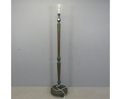 A painted wooden standard lamp, with fluted column on platform base. Height to bayonet 160cm. 