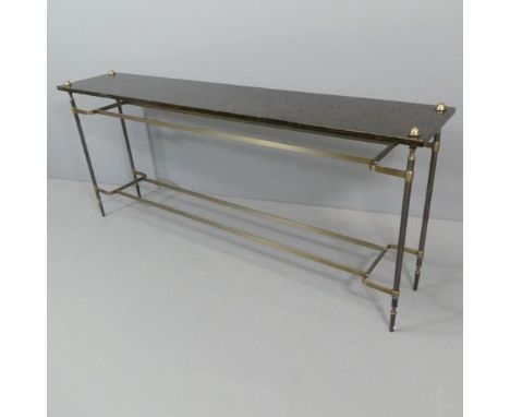 A high end contemporary design console table with champagne brown glaskeramik top and brushed brass base. 180x76x35cm.