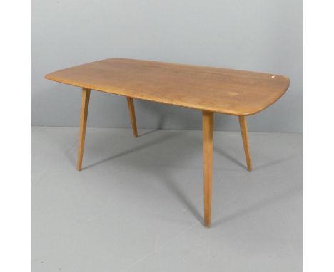 ERCOL - A mid-century Windsor elm plank-top dining table, circa 1960s. 152x72x76cm.Good but used condition, with some sign of