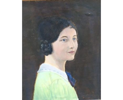 T.R.Glynn, a quarter length portrait of a young lady,&nbsp;oil on canvas board, signed lower right, 41.7cm x 34.7cm, framed a
