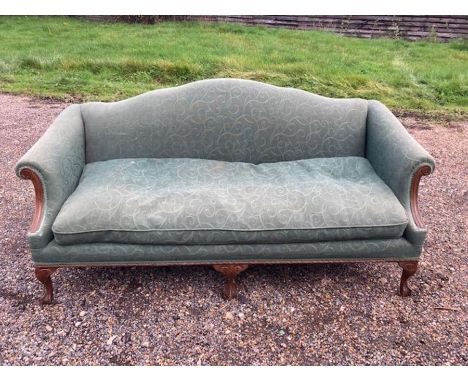 A 20th cent upholstered green hall sofa and a wooden benchProvenance Ray Galton  