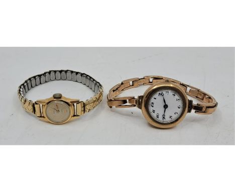 A MuDu 18ct. gold ladies' wristwatch, manual movement, having signed white enamel circular dial with quarterly Arabic numeral
