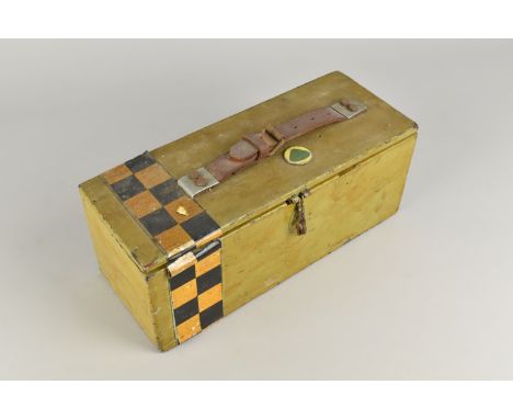 A Vintage Wooden Box with Leather Carrying Strap, Enamelled Lotus Badge and Containing Printed Motoring Ephemera, Adjustable 