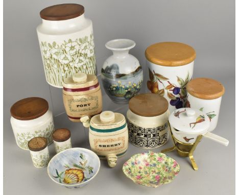 A Collection of Various Mid Modern and Contemporary Century Ceramics to Comprise Fleur Storage Pots, Mason's "South Seas" Bow