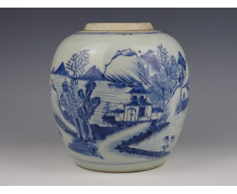 Chinese porcelain B/W pot with landscape Kangxi period 1662-1722 Height: 22,5 cm