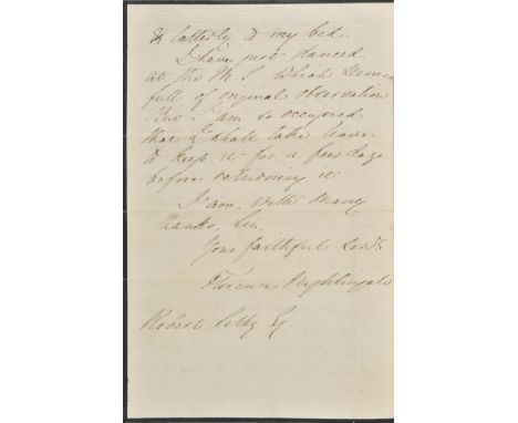 *Nightingale (Florence, 1820-1910). Autograph letter signed, 'Florence Nightingale', London, 5 October 1864,  to Robert Selby
