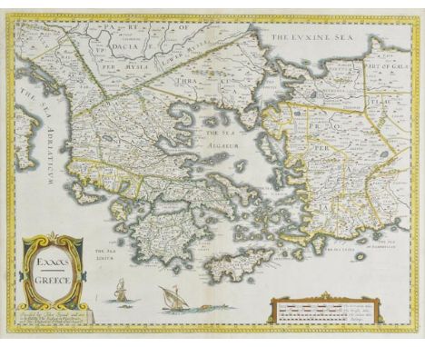 *Greece. Speed (John), Greece, published Thomas Bassett & Richard Chiswell, [1676], hand coloured engraved map, ornate strapw