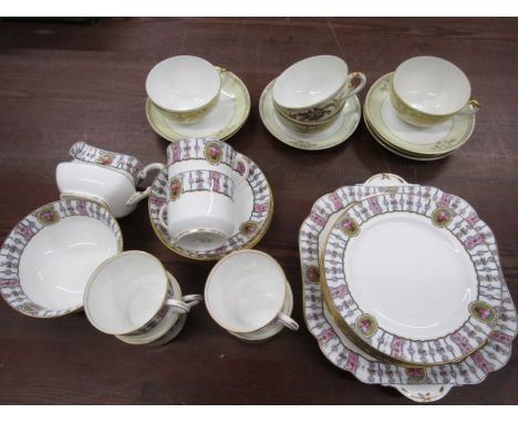 6 Noritake cups and saucers with gold design and Aynsley part tea set of 6 cups and saucers, 5 side plates and 1 cake/sandwic