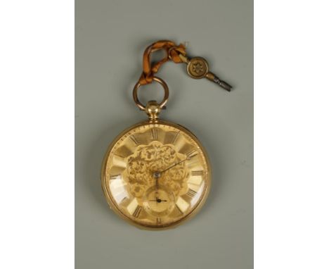 A GENTLEMAN'S 18CT YELLOW GOLD OPEN-FACED POCKET WATCH, the engraved gilt dial with Roman numerals and subsidiary seconds dia