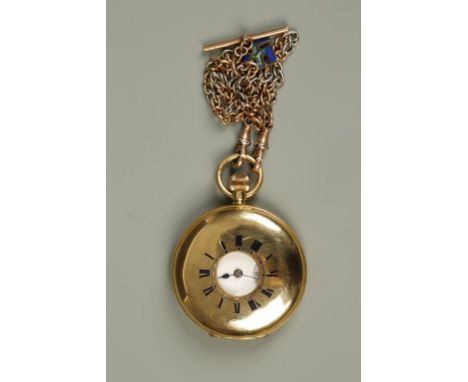 A GENTLEMAN'S 18CT YELLOW GOLD HALF HUNTING CASED POCKET WATCH, the white enamelled dial with Roman numerals and subsidiary s