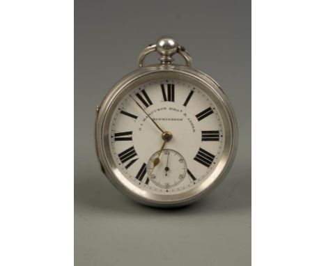 A GENTLEMANS SILVER OPEN FACED POCKET WATCH, the white enamel dial with Roman numerals and subsidiary seconds dial, inscribed