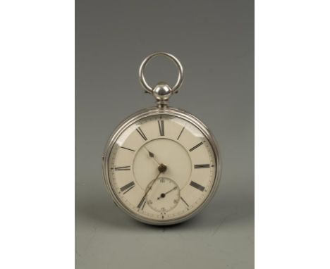 A GENTLEMANS SILVER OPEN FACED POCKET WATCH, the white enamel dial with Roman numerals and subsidiary seconds dial, the movem