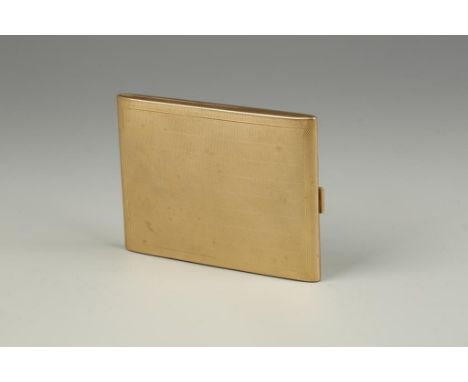 A GOLD CIGARETTE CASE, the rectangular case with engine-turned decoration and presentation inscription on the inside, 9ct, Lo