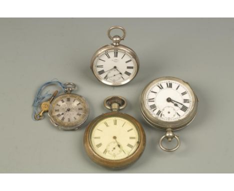 A GENTLEMAN'S SILVER OPEN FACED POCKET WATCH, the white enamel dial with Roman numerals and subsidiary seconds dial, inscribe