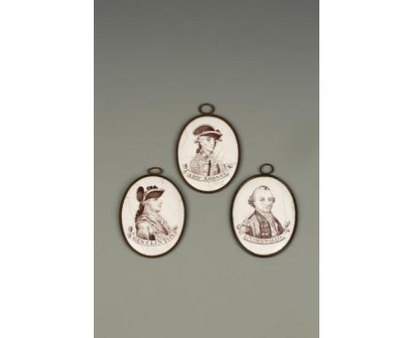 A SET OF THREE "LIVERPOOL" ENAMEL PORTRAIT PLAQUES, General Sir Henry Clinton (1738-1795), Admiral Rodney and Lord Cornwallis