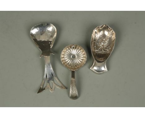 A COLLECTION OF CADDY SPOONS comprising a George III caddy spoon with fluted bowl and bright-cut handle, by Joseph Taylor, Bi