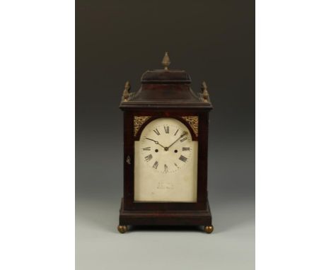 A GEORGE III MAHOGANY BRACKET CLOCK by J. Purnell, the white painted dial with Roman numerals, signed "J. Purnell, 13 Seymour