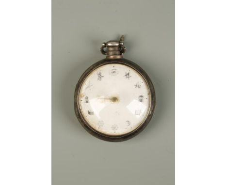 A GEORGE III GENTLEMAN'S MASONIC PAIR CASED POCKET WATCH, the white enamel dial with Masonic symbols, the movement inscribed 