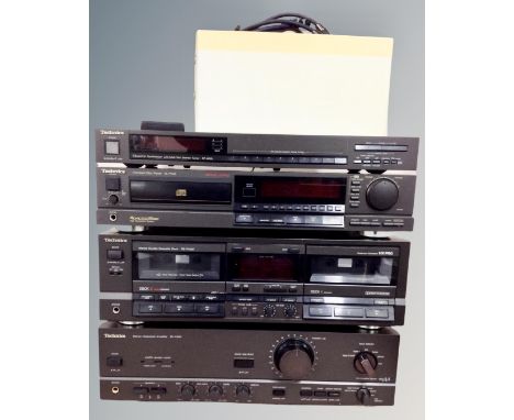 A four piece Technics separates hifi system, a Quartz ST-600L synthesizer, SL-P333 CD player, RS-TR355 stereo double cassette