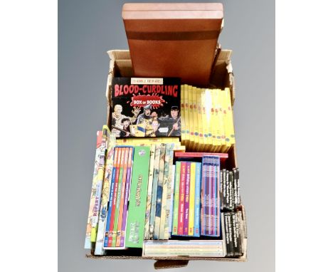 A box containing children's books including Horrible Histories box set, Rupert the Bear, Thomas the Tank Engine etc. together