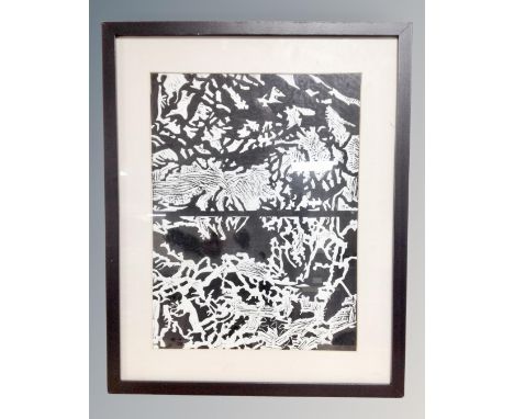 A 20th century pencil sketch depicting figures on a bus together with a monochrome print and a watercolour drawing. (3)