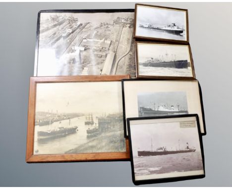 A box containing six vintage monochrome photographs depicting ships.