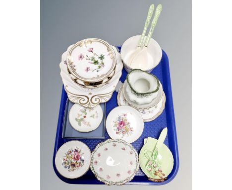 A tray containing assorted ceramics including Carltonware dishes and butter knife, Maling Lustre servers, Wedgwood and Royal 