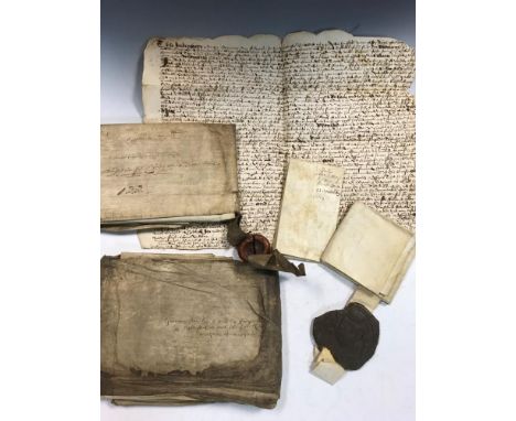 A group of Elizabethan and Carolean manuscript documents including a four-page manuscript indenture dated 14th July in the fo