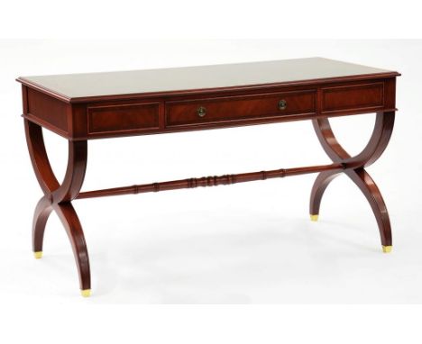 A MAHOGANY SOFA TABLE , 75CM X 140CM X 65CM