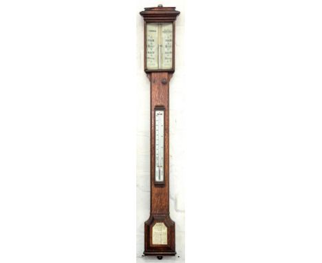 A VICTORIAN OAK STICK OR CISTERN BAROMETER WITH IVORY REGISTERS INSCRIBED T.B. WINTER, GREY STREET, NEWCASTLE UPON TYNE, 9AM 