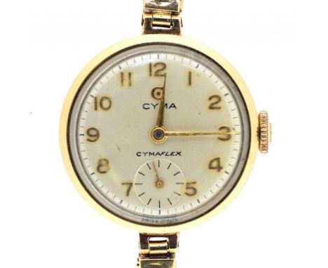 A CYMA 9CT GOLD LADY'S WRISTWATCH, LONDON 1952, ON A 9CT GOLD BRAZILIAN MESH BRACELET, 18.6G