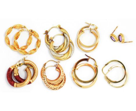 EIGHT PAIRS OF GOLD EARRINGS, APPROX 12.5G