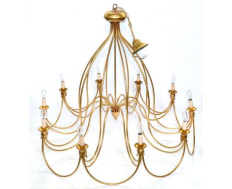 A TEN BRANCH GILTMETAL CHANDELIER 