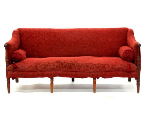 AN EARLY 19TH CENTURY VICTORIAN MAHOGANY SOFA, 185CM 