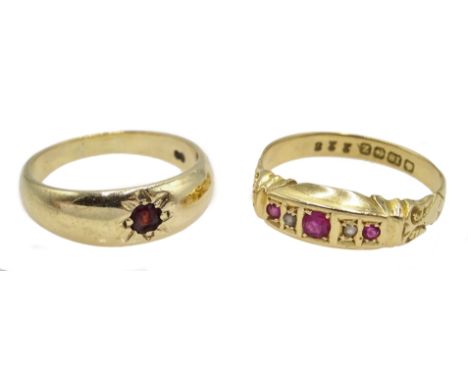 18ct gold ruby and diamond ring, Birmingham 1924 and a 9ct gold garnet ring hallmarked Condition Report ruby size O 2.2gmgarn