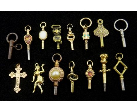 Collection of Victorian ruby, turquoise and hardstone set pocket watch keys and others Condition Report Click here for furthe