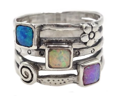 Silver multiband opal set ring stamped 925 Condition Report size PClick here for further images, condition, auction times & d