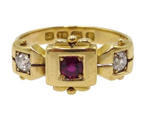 Victorian 18ct gold, ruby and diamond ring Birmingham 1880 Condition Report 3.65gmsize mClick here for further images, condit