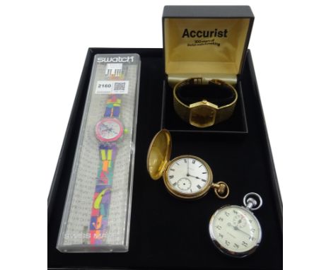 Accurist gold-plated Shockmaster manual wristwatch, Swatch Musicall quartz wristwatch melody by Philip Glass purchased 1995 b