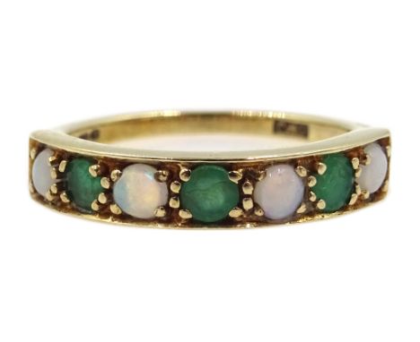 9ct gold emerald and opal half eternity ring hallmarked Condition Report 2.35gmsize M