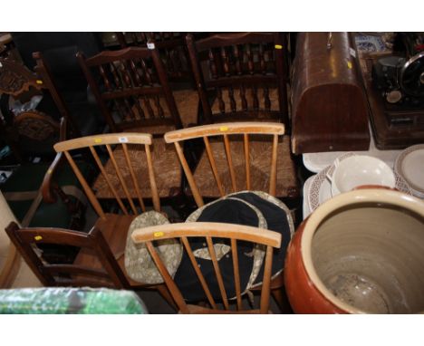 Three light Ercol dining chairs