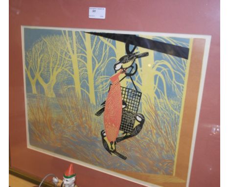 Clifford Cyril Webb (1895 - 1972): Birds feeding, colour print, hand signed & numbered in pencil 
